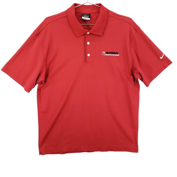 Nike Golf Polo Mens Size L Red ARMA Support For The Warrior Embroidered Dri Fit - Picture 1 of 8